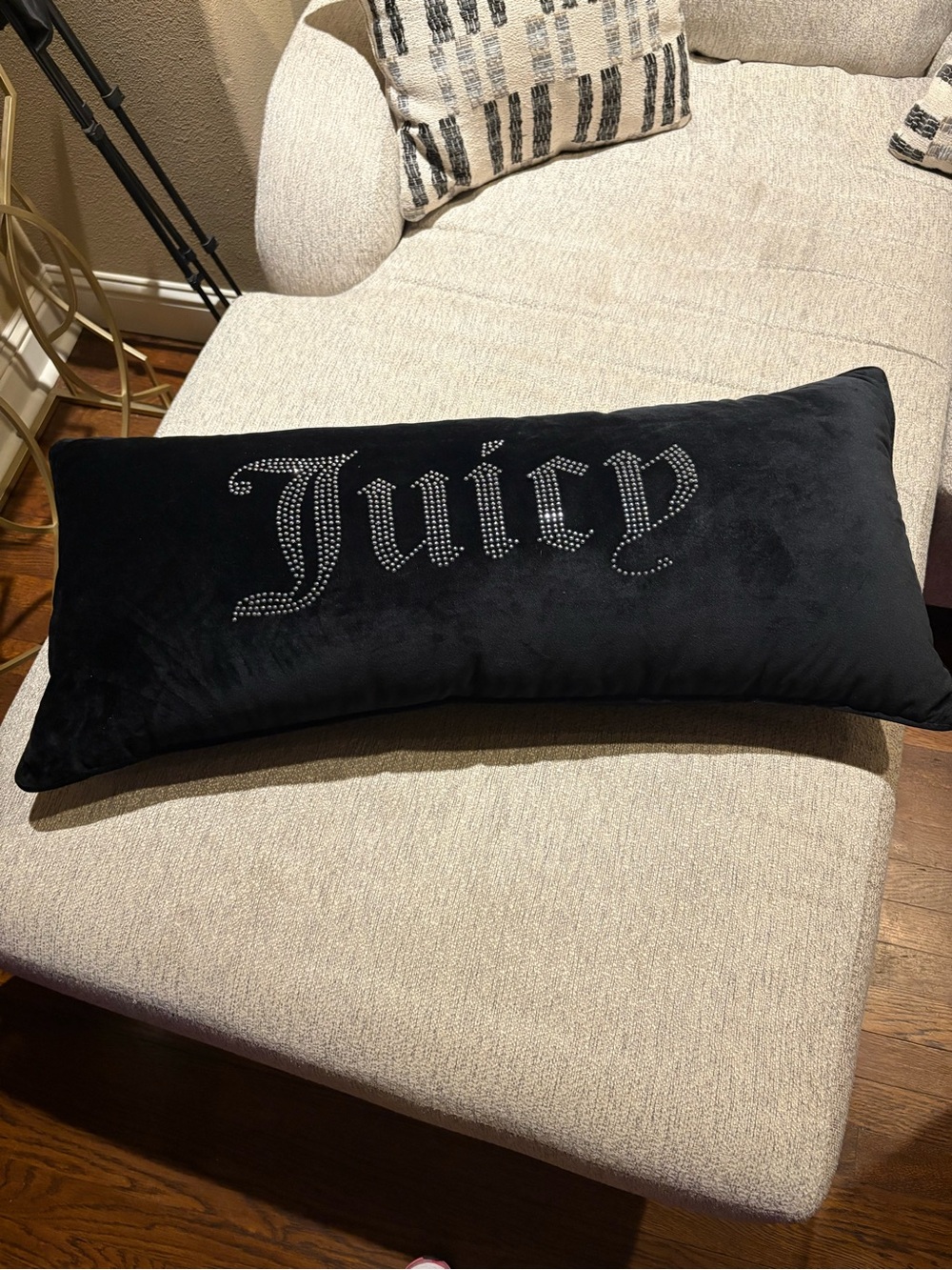 Juicy Couture Black Velvet Rhinestone 'Juicy' Lumbar Pillow